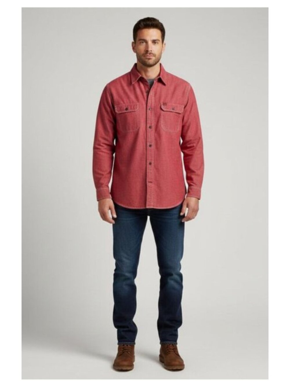 Vintage Eddie Bauer Men's Heavyweight Cotton Chambray Shirt Dusty Red Size L